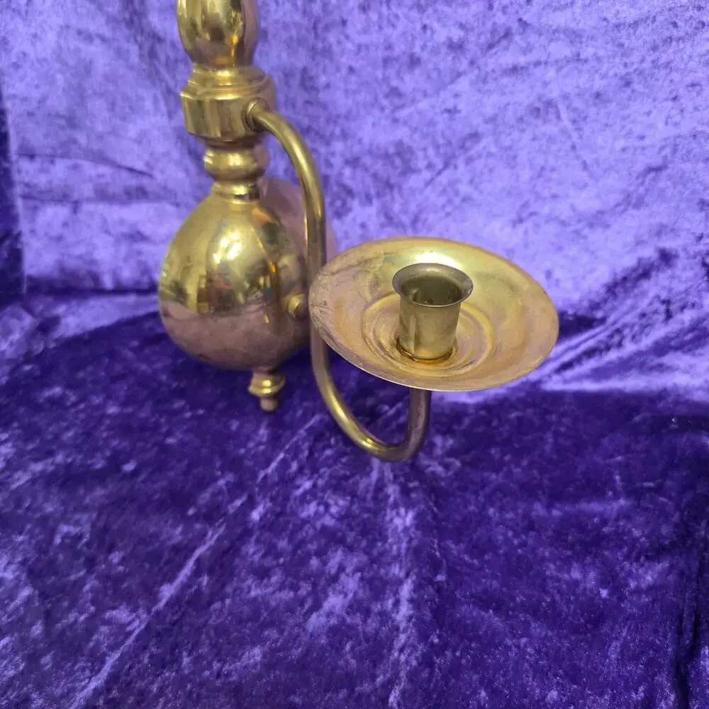 Vintage Brass-Plated Wall Candle Sconce Chamberstick Style Colonial Decor 13.5